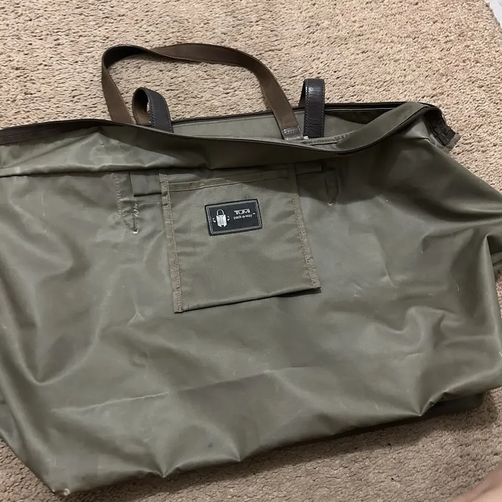 Tumi Pack-a-Way 100% Nylon Taupe Tote with Brown Leather Accents and Handles